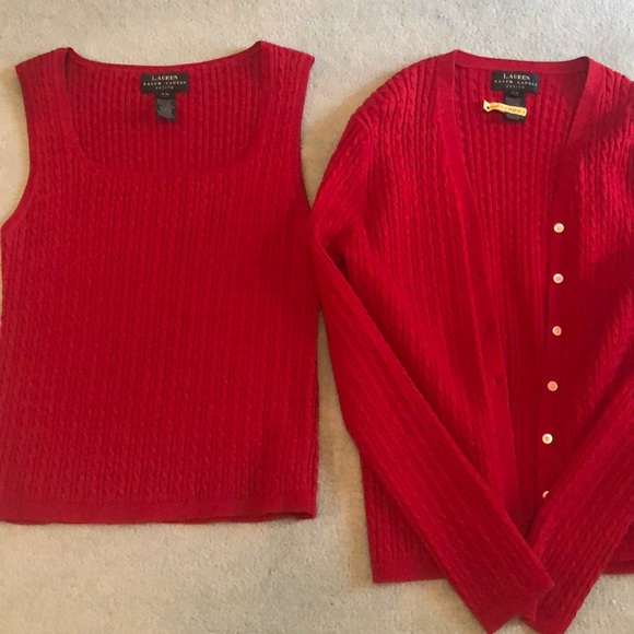 ralph lauren red cardigan